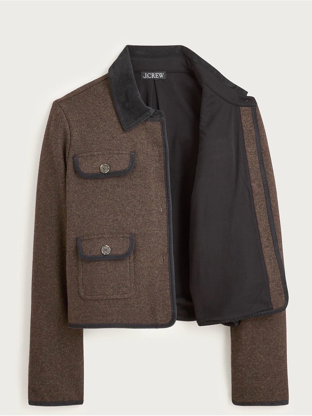 J. Crew Brown Wool-Blend Button Jacket with Brown corduroy trim. Fall,winter - Picture 2 of 12